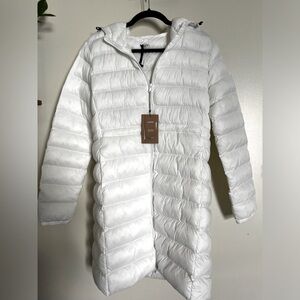 White Long Puffer Jacket with Hood